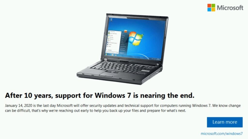 When will Microsoft end support for your version of Windows or