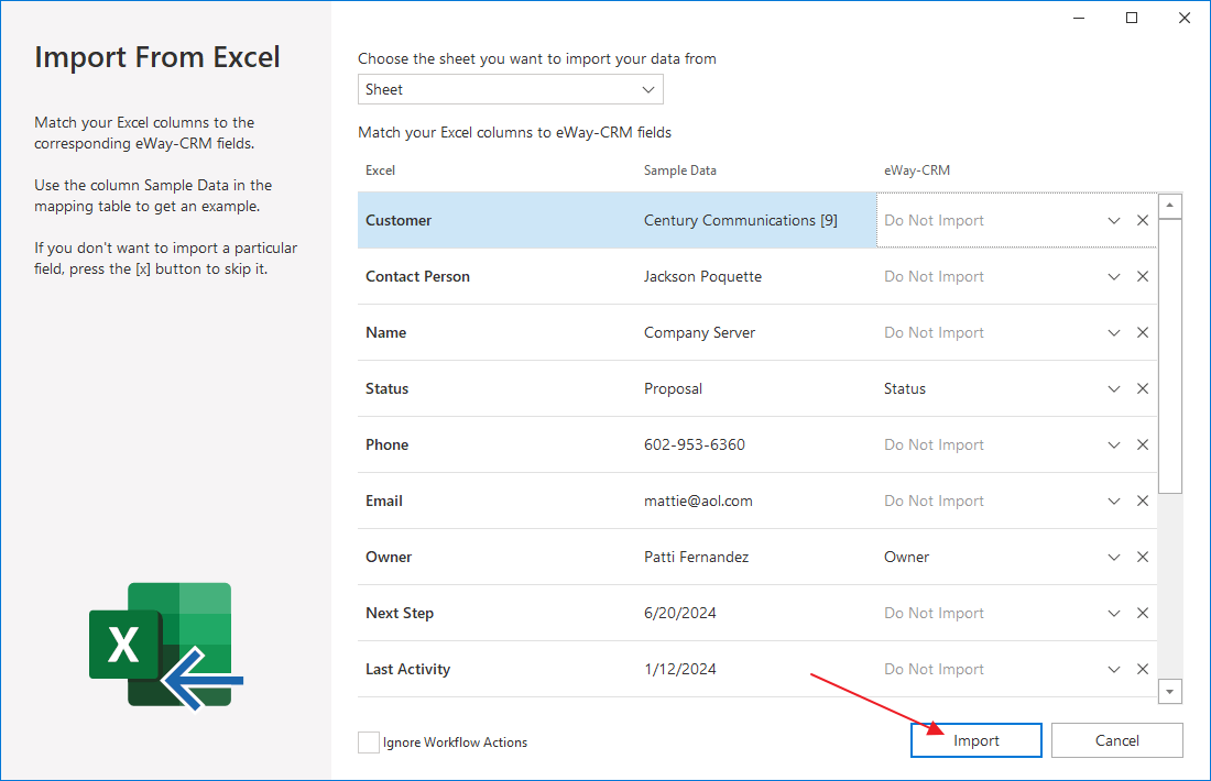 Select columns and import