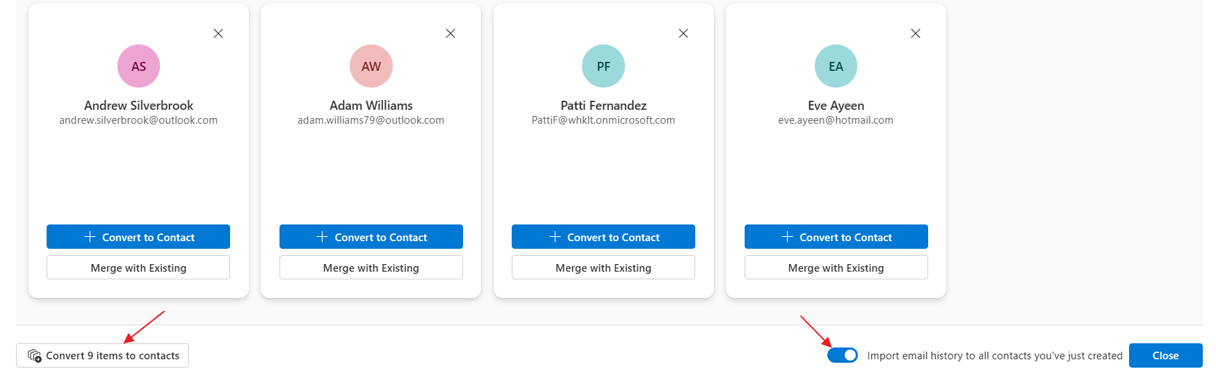 Set contacts import