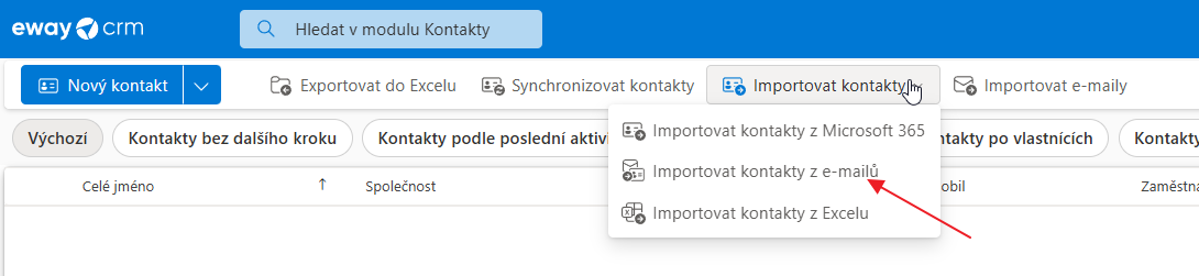 Importovat kontakty z e-mailů