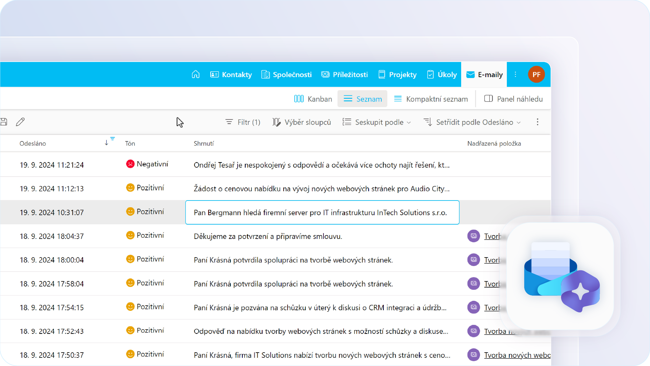 eWay-CRM 9 - AI shrnutí e-mailů