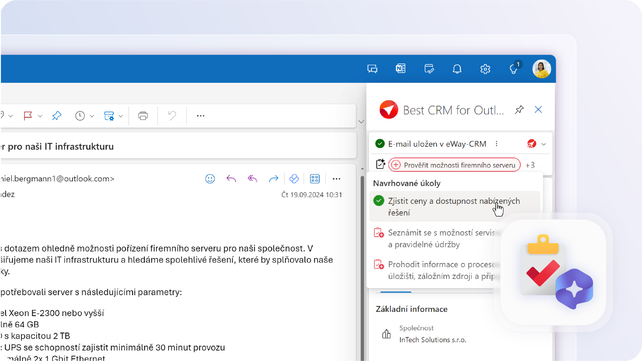 eWay-CRM 9 - AI návrhy úkolů z obsahu e-mailů