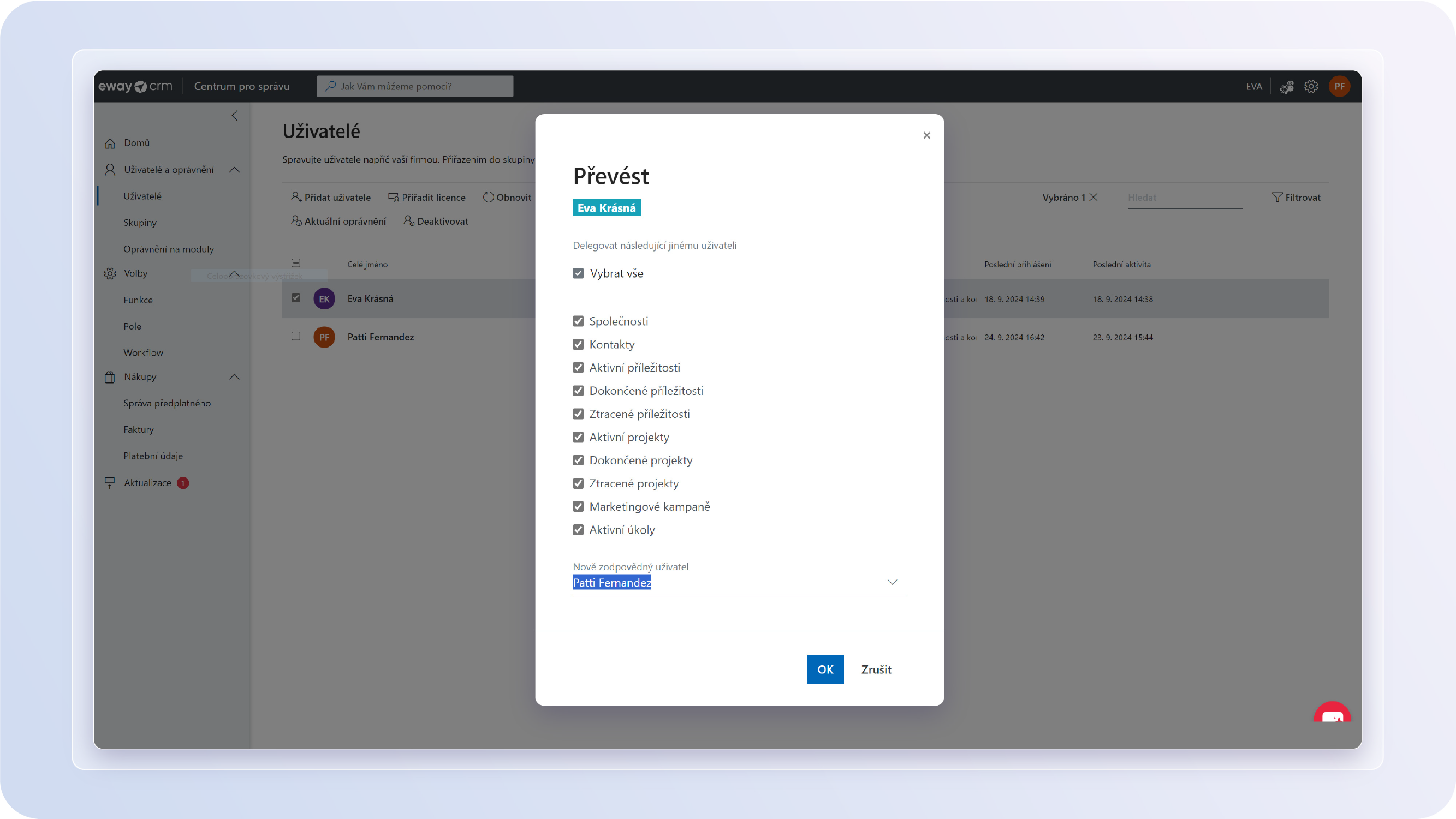 eWay-CRM - delegování uživatelské agendy