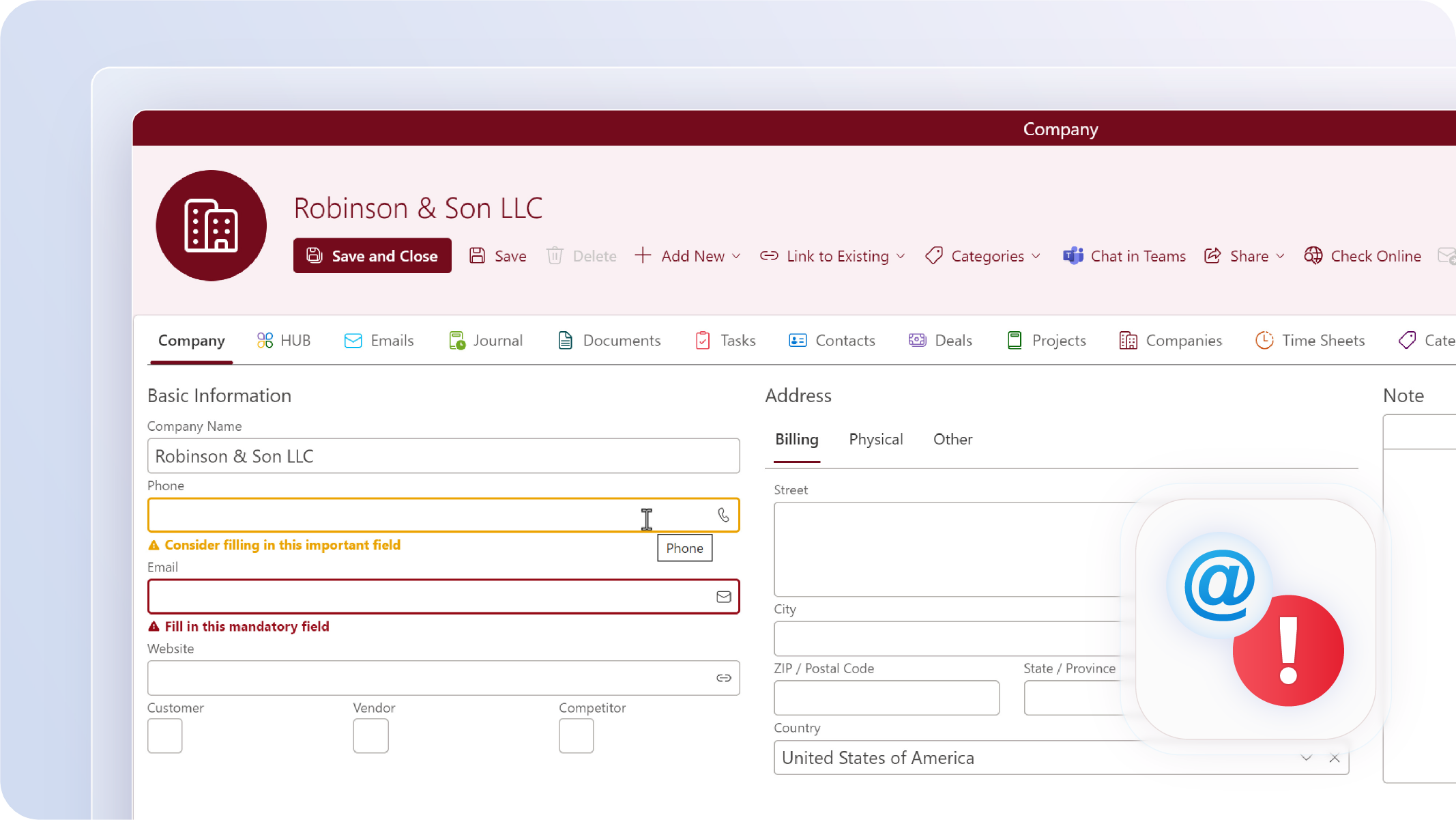 eWay-CRM 9 - refined mandatory and optional fields