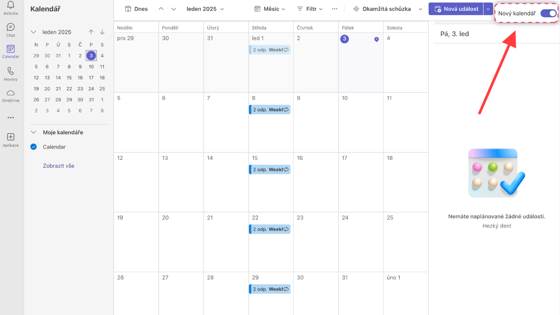 Zapnutí nového kalendáře MS Teams