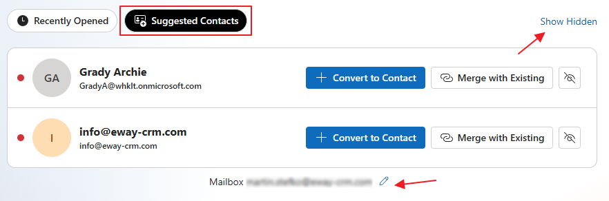 Suggested Contacts on Homepage