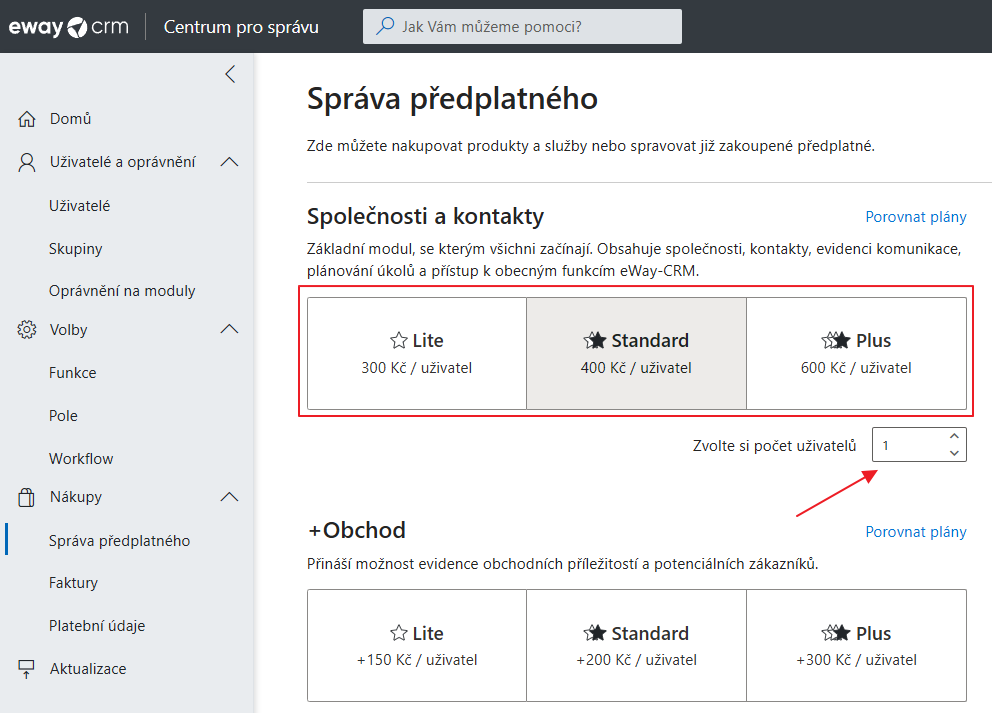 Změna předplatného